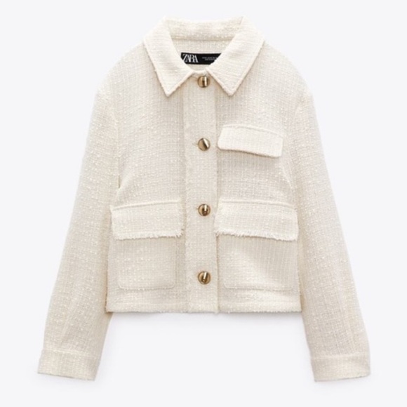 Zara Jackets & Blazers - Zara Tweed Textured Gold Buttons Pockets Spring Cream Blazer Jacket Size Large